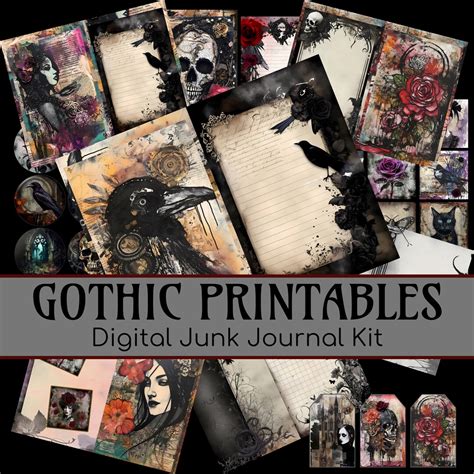 Digital Junk Journal Kit Goth Dark Gothic Art Mixed Media Printable