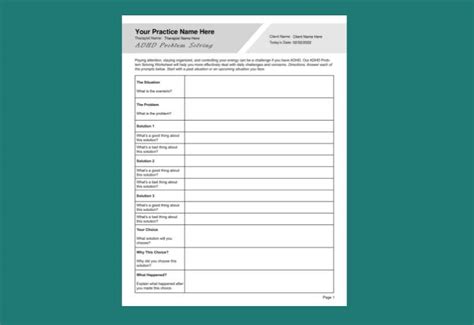 Adhd Problem Solving Worksheet Pdf