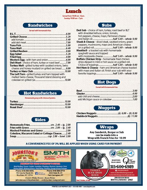 Pit Stop Diner Fasprint Menus