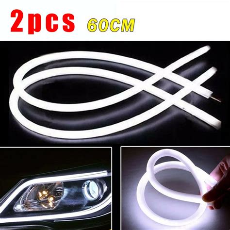 Carro LED Flex Vel Strip Lights Luzes Diurnas Farol L Mpada De Condu O