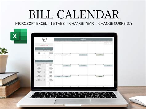 Bill Tracker Spreadsheet Excel Bill Calendar Monthly Bill - Etsy