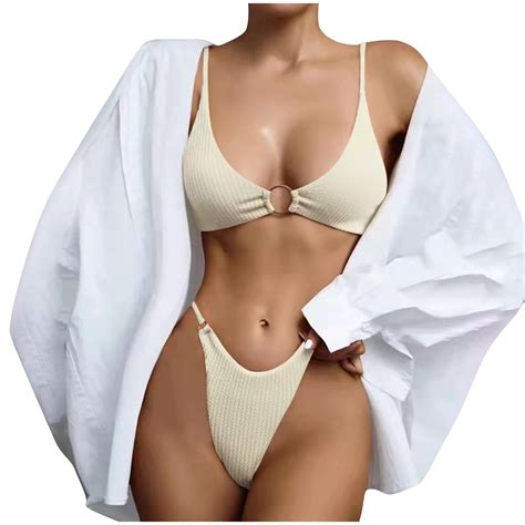 Zquuvou Women S Bikini Piece High Warist Solid Color Swimsuit Bikinis