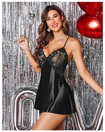 Avidlove Women V Neck Nightwear Lingerie Satin Sleepwear Lace Chemise Mini Teddy Amazon Ca