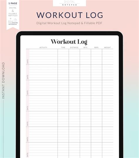 Digital Workout Log For Goodnotes Weekly Workout Template Etsy