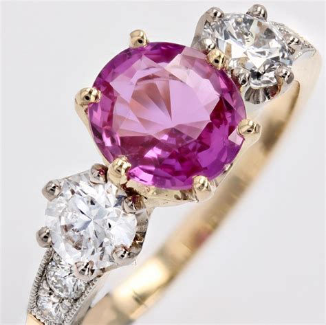 Proantic Bague Saphir Rose Et Diamants Or Platine