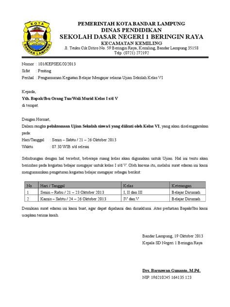 Detail Contoh Surat Pemberitahuan Ujian Sekolah Koleksi Nomer 30