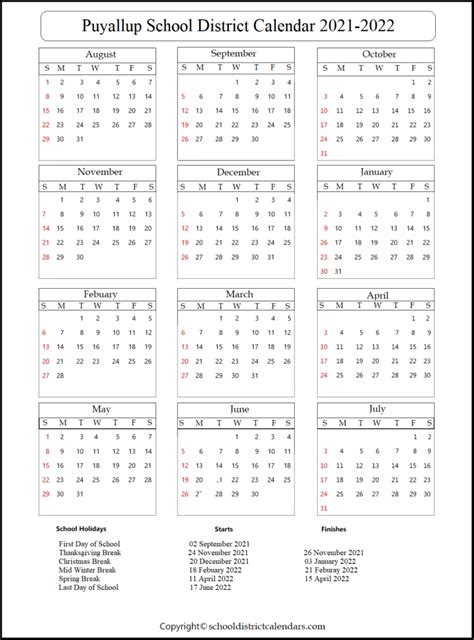 Puyallup School District Calendar 2021-2022 School District Calendars