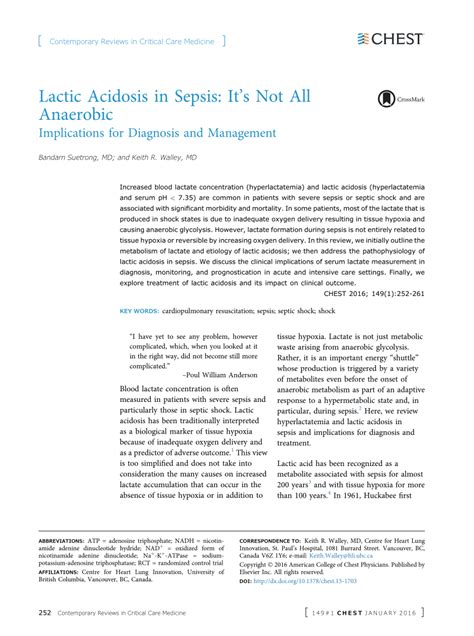 Pdf Lactic Acidosis In Sepsis Its Not All Anaerobic Implications