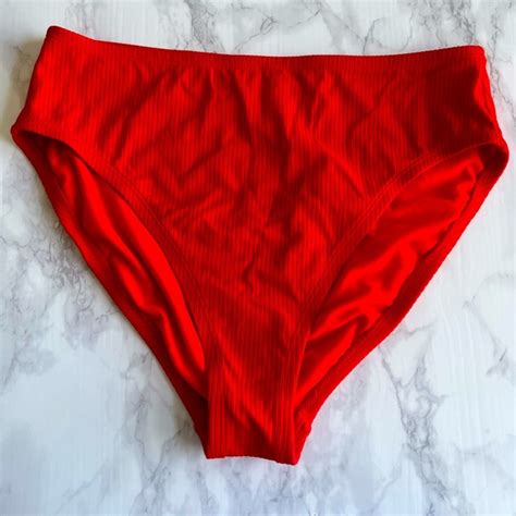 Kona Sol Swim Kona Sol Swim Red High Waisted Ribbed Bikini Bottom Poshmark