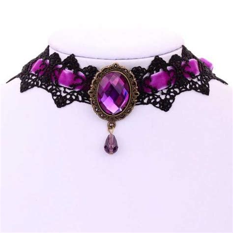 Purple Lacedgem Choker Necklace Shoplook Retro Necklaces Purple