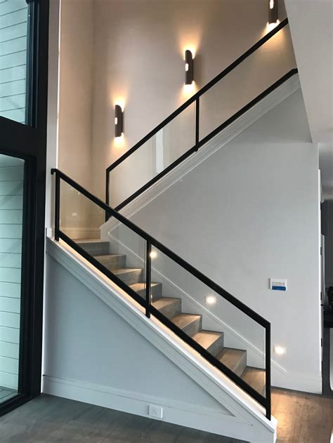 Steel And Glass Railing • Ot Glass Modern Stair Railing Staircase Railing Design Stairs Design