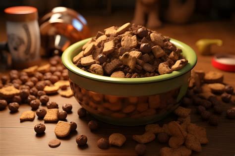 Premium AI Image | A bowl of dog food on a table