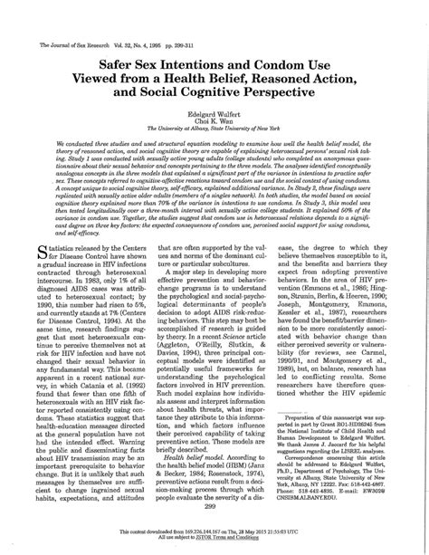 Pdf Safer Sex Intentions And Condom Use Viewed From A Health Belief Reasoned Action And