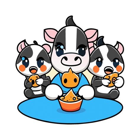 Arte De Clipart De Personagens Fofinhos De Vaca Comendo Grama 026