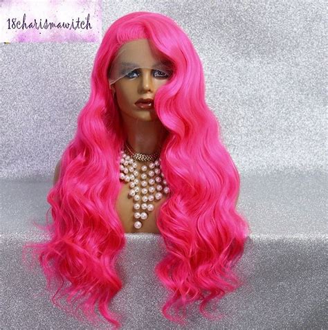 Hot Pink Lace Front Wig Luxury Rich Pink Bright Neon Pink Etsy Lace