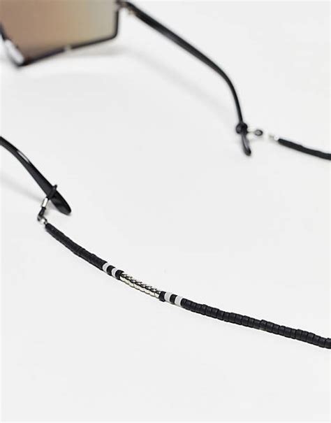 Asos Design Beaded Sunglasses Chain In Black And Silver Asos