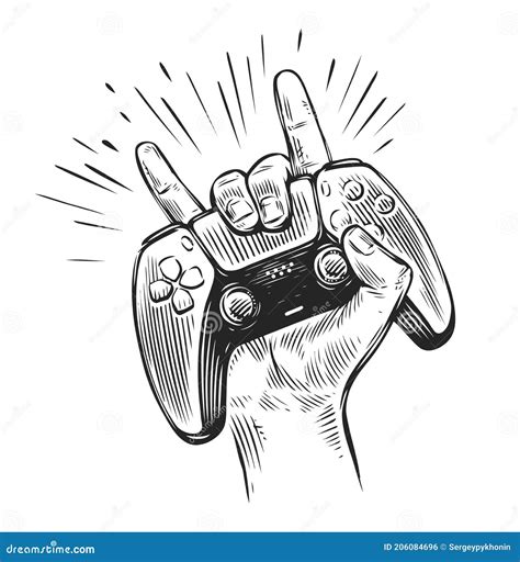 Game Controller In Hand Video Gamepad Sketch Vector Stock Vector