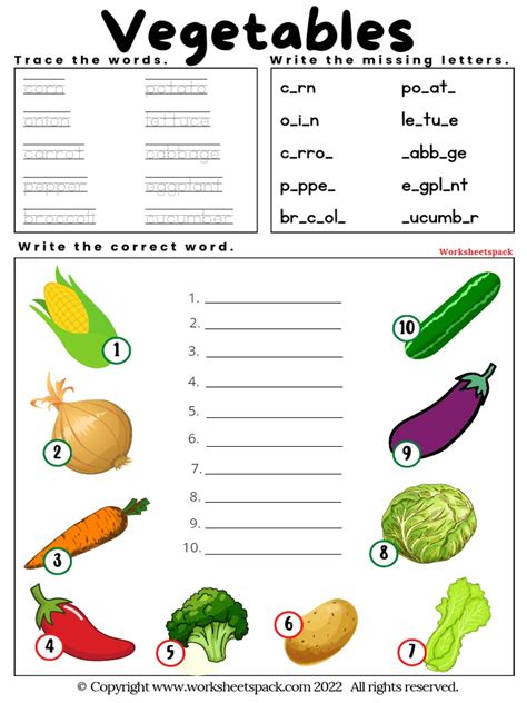 Vegetables Worksheets Printable - Compressed | PDF