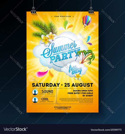 Summer Party Flyer Design With Flower Palm Vector Image