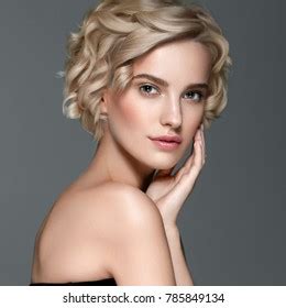 Beautiful Woman Short Blonde Hair Elegant Stock Photo 785849125