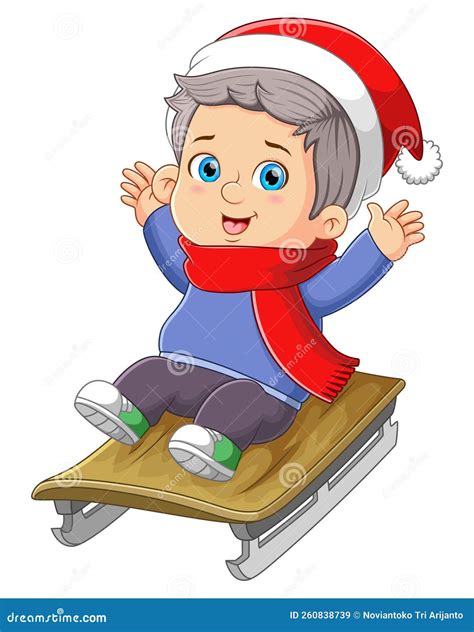 The Happy Boy is Sliding on the Ice with the Ice Cart Stock Vector ...