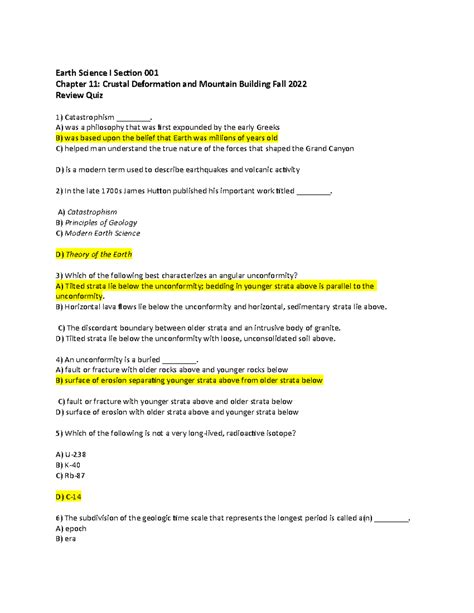 Ch 11 Quiz Earth Science Chapter 11 Quiz Earth Science I Section