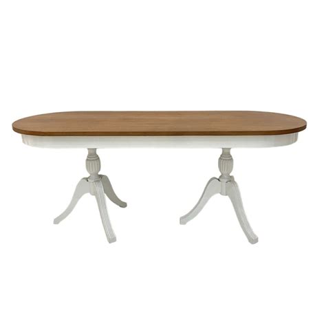 Mesa Oval Colonial Com Base Branco E Tampo Em Madeira Vf