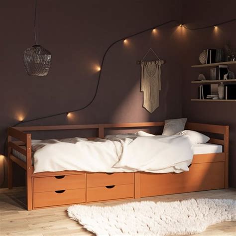 Piera Pine Wood Single Day Bed With Drawers In Honey Brown | Furniture ...