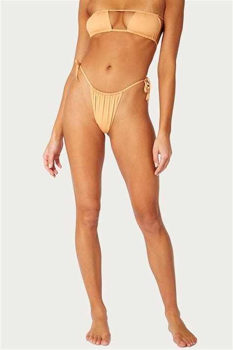 Buy Weworewhat Ruched String Bikini Bottom In Gold Beige At Off