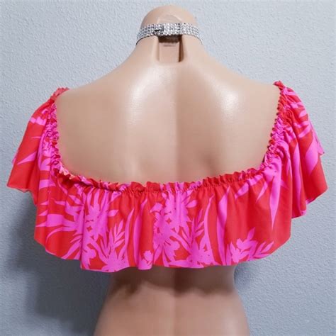 Swim New Sunn Lab Swim Floral Neon Off Shoulder Bikini Swimsuit Top