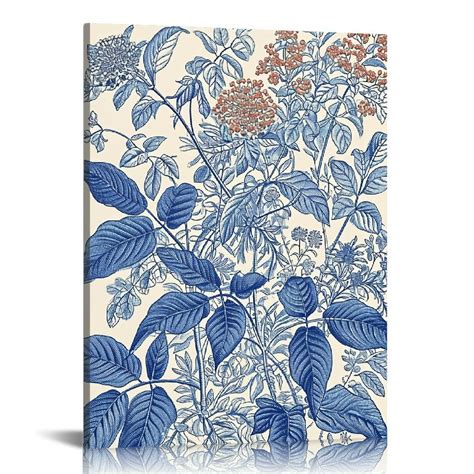 Nawypu Blue Flower Plant Large Wall Art Canvas Framed Print Classic