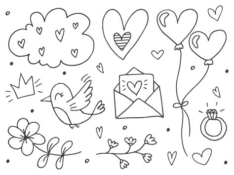 Premium Vector Big Set Of Cute Handdrawn Doodle Elements About Love