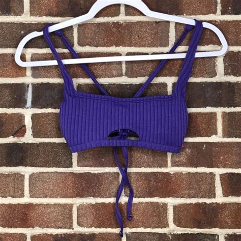 Xhilaration Bikini Top Juniors Ribbed Front Cut Out Bralette Purple M