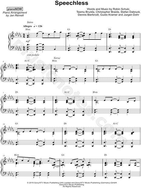 Pianonow Speechless Sheet Music Piano Solo In Db Major Download