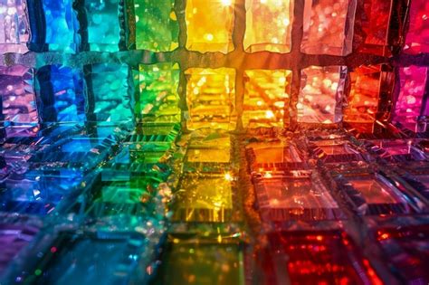 Premium Photo Vibrant Array Of Colored Glass Blocks Forming A Rainbow