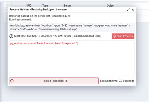 Django Pg Restore Error Input File Is Too Short Read 0 Expected 5