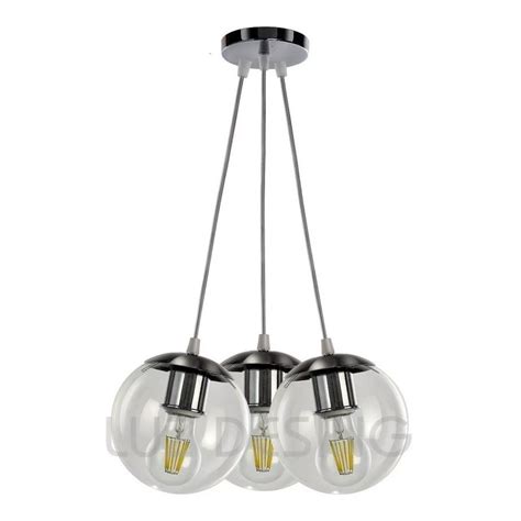 LUZ DESING Colgante 3 Luces Globo 15cm Vidrio Transparente Apto Led