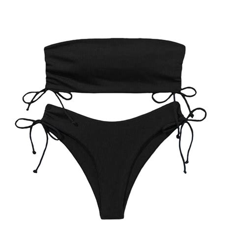 ZHAGHMIN Bandeau Bikini Set For Women Seamless Solid Color Thong