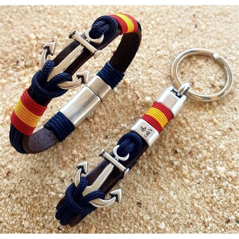 Conjunto Yacht Esp Pulsera Y Llavero Con Cuero Cabo N Utico Azul Navy