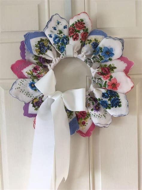 Cottage Chic Handmade Handkerchief Wreath Etsy Canada Vintage