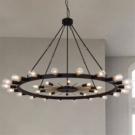 Wellmet 54inch Large Black Gold Wagon Wheel Chandelier 2 Tier 30 Light