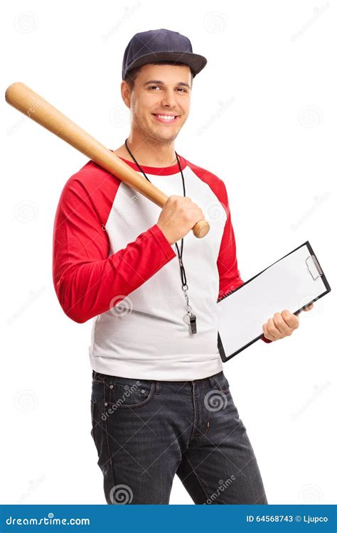 Young Male Baseball Coach Holding A Clipboard Stock Image Image Of