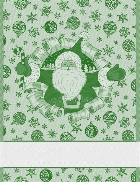 A Green And White Christmas Card With An Image Of Santa Claus