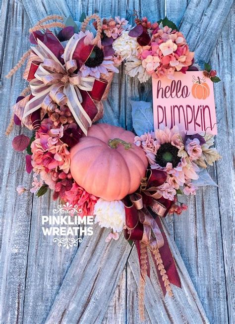 Fall Pink Pumpkin Wreath Front Door Fall Wreath Pink Fall Home Decor