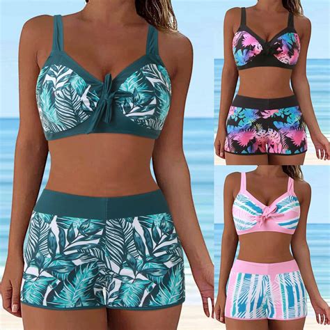 Women Bikini Swimsuits With Shorts Two Piece Floral Sexy Pushup Summer