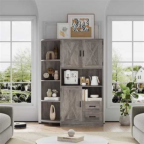 HOSTACK 60 4 Farmhouse Kitchen Pantry Storage Cabinet Freestanding