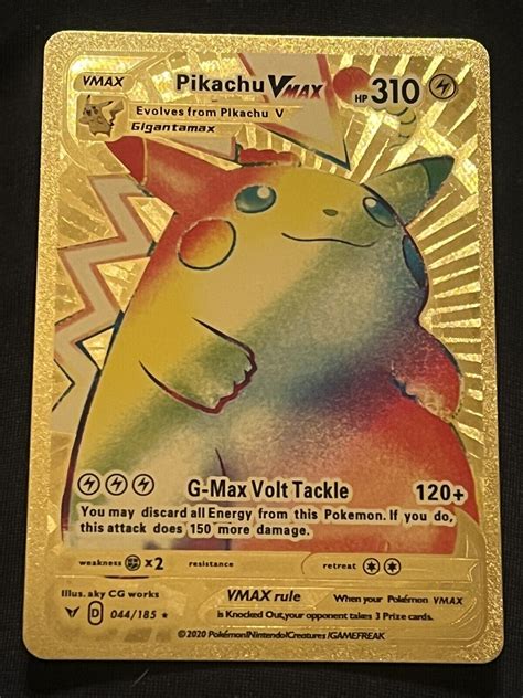 Mavin Pokemon Card Rainbow Pikachu Vmax Gold Foil Fan Art Hp Mint