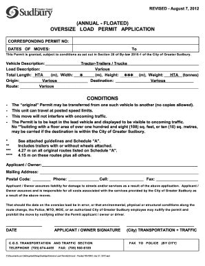 Fillable Online Annual Floated Oversize Load Permit Application