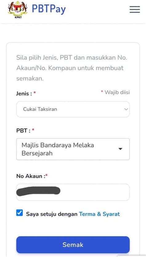 Semakan Bil Cukai Taksiran Online Cara Bayar Pbtpay