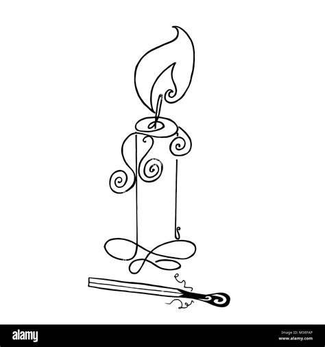 The outline with burning match and candle. Vector illustration. Flame ...